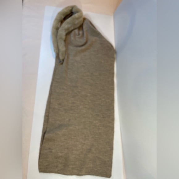 Nordstrom Italy Tan Head Wrap Scarf Winter Hat Brown Neck Warmer Fur Trim - Picture 4 of 12